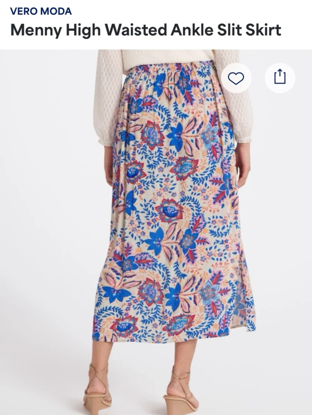 Vero Moda Blue and Cream Floral Maxi Skirt with Side Slit - Picture 3 of 10
